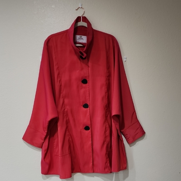 Janska Jackets & Blazers - Janska Rain Jacket Lightweight Flowy Relaxed Fit Travel Geo Buttons size 1X
